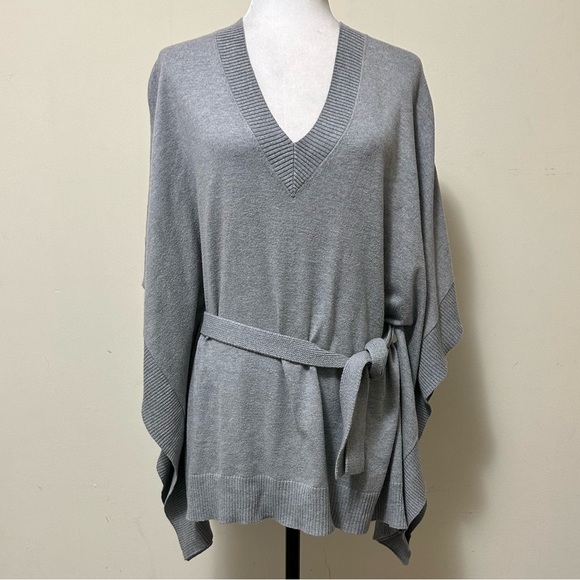 NEW Michael Kors Thin Knit V-Neck Belt Poncho Shawl Wrap Pullover Tunic Top M - Picture 10 of 14